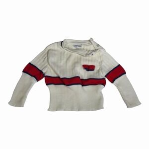 Vintage 80s Doe Spun Infant Girls size 12 Months Red Blue White HTF Sweater